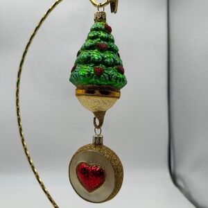 1999 Patricia Breen 2 PC Ornament-FIVE GOLDEN RING Tree w/hook rd disc heart